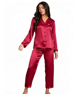 Women's Long Sleeve Button-Up Satin Pajama Set