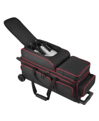 3 Ball Double Roller Bowling Bag with Wheels Shoe Compartment for Up to US Size 16 Handle 41.34 in