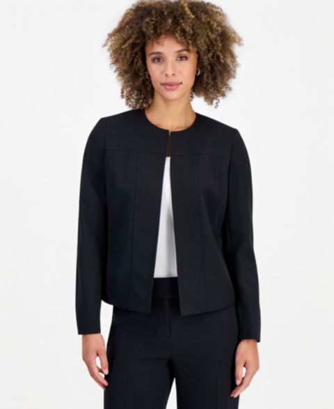 Женская куртка Kasper Crepe Collarless Seamed Cardigan, цвет: Чёрный