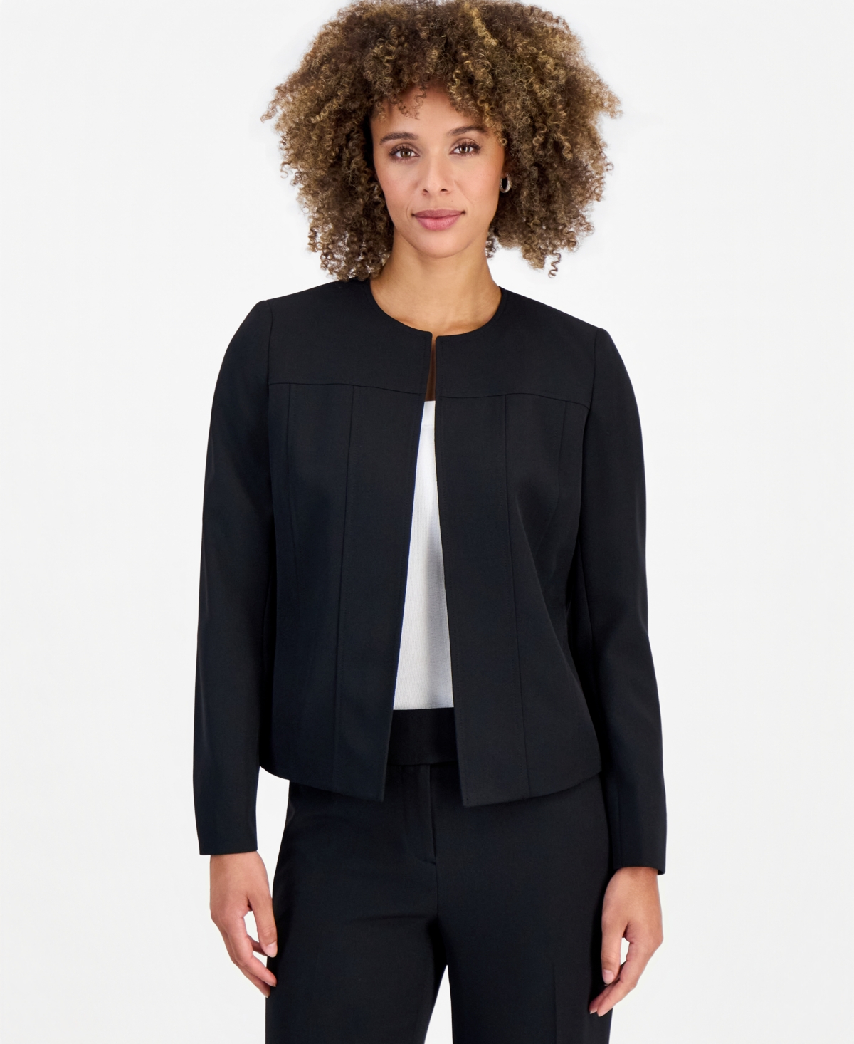 Kasper Women's Jewel Neck Seamed Cardigan In Black