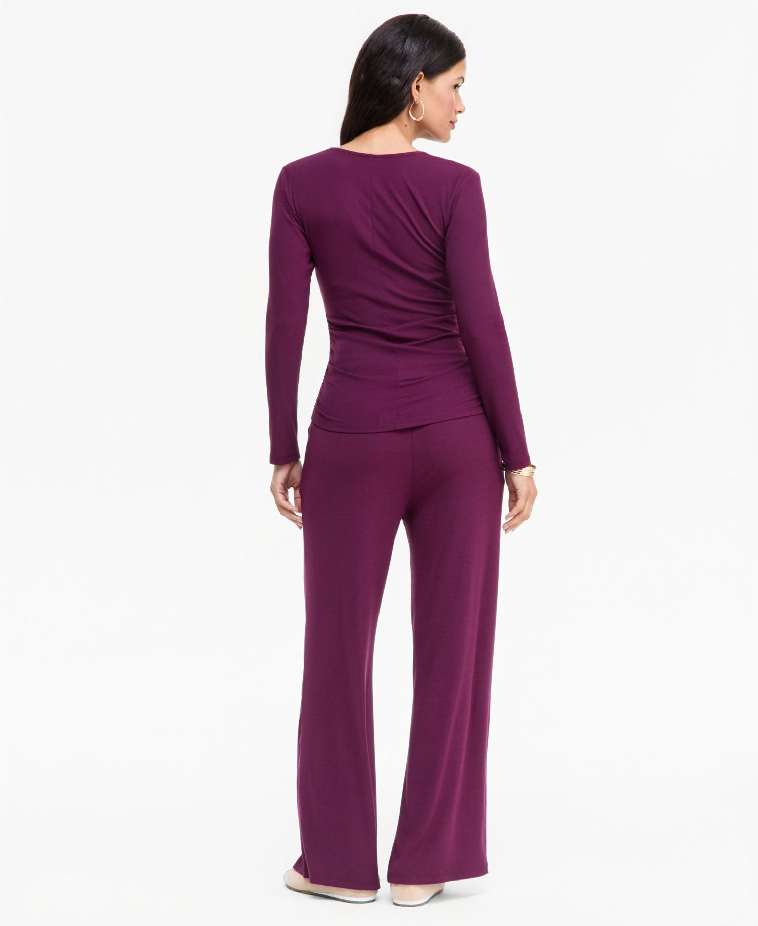 Women's Long-Sleeve V-Neck Side-Ruching Wrap Top
