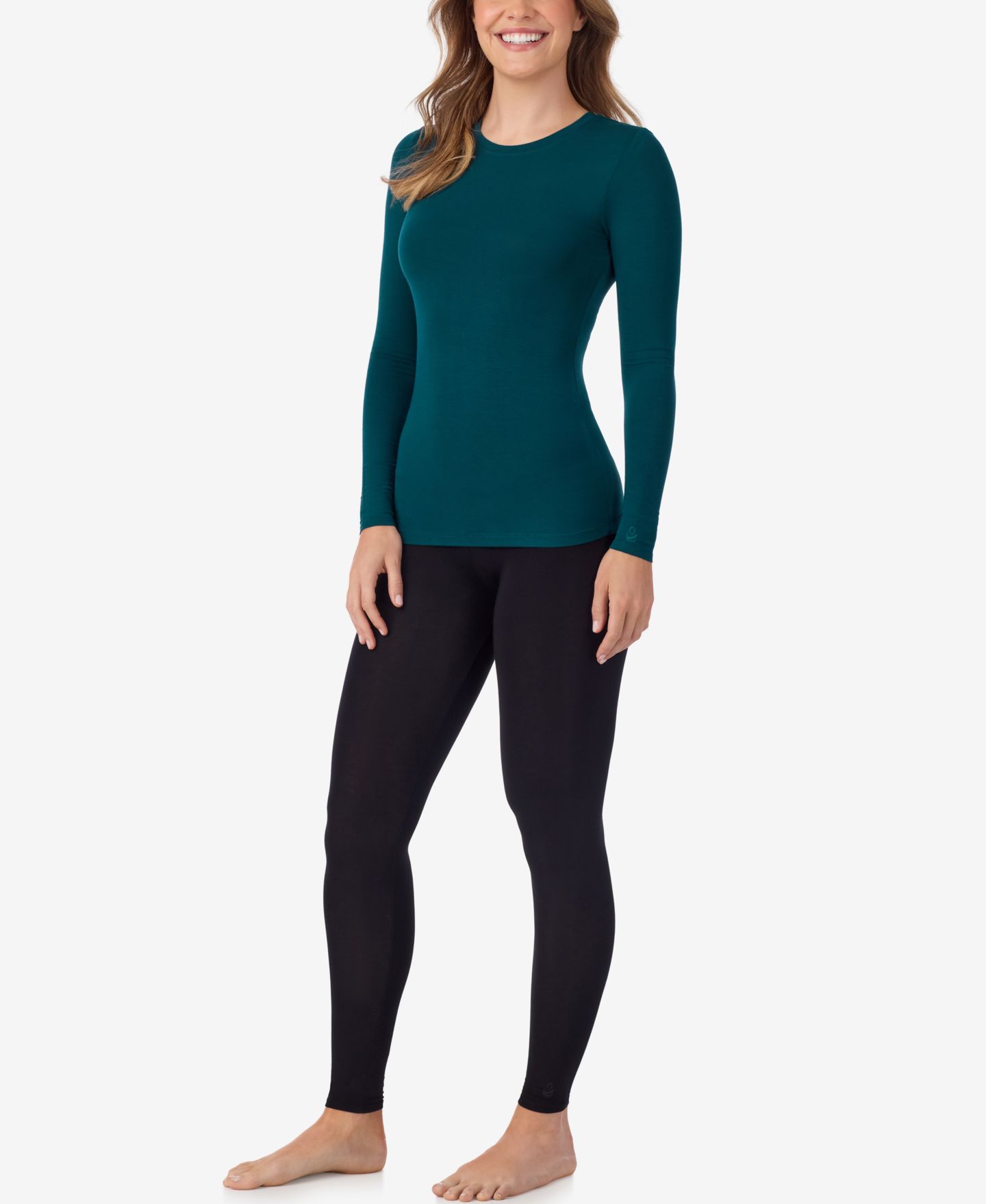 Женский лонгслив Cuddl Duds Softwear with Stretch с круглым вырезом, цвет: Изумрудный — фото 2