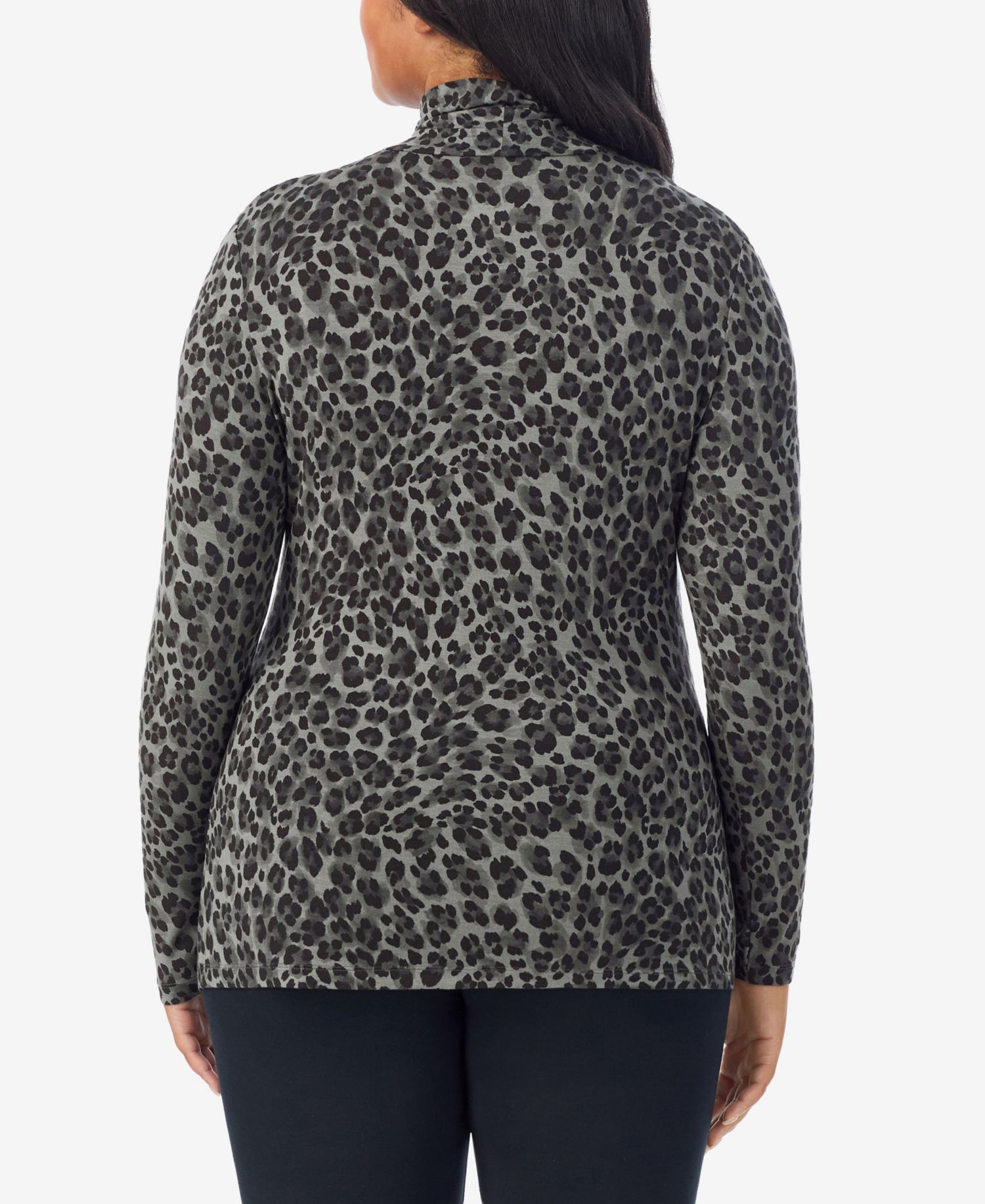 Plus Size Softwear with Stretch Turtleneck Animal-Print Long-Sleeve Top