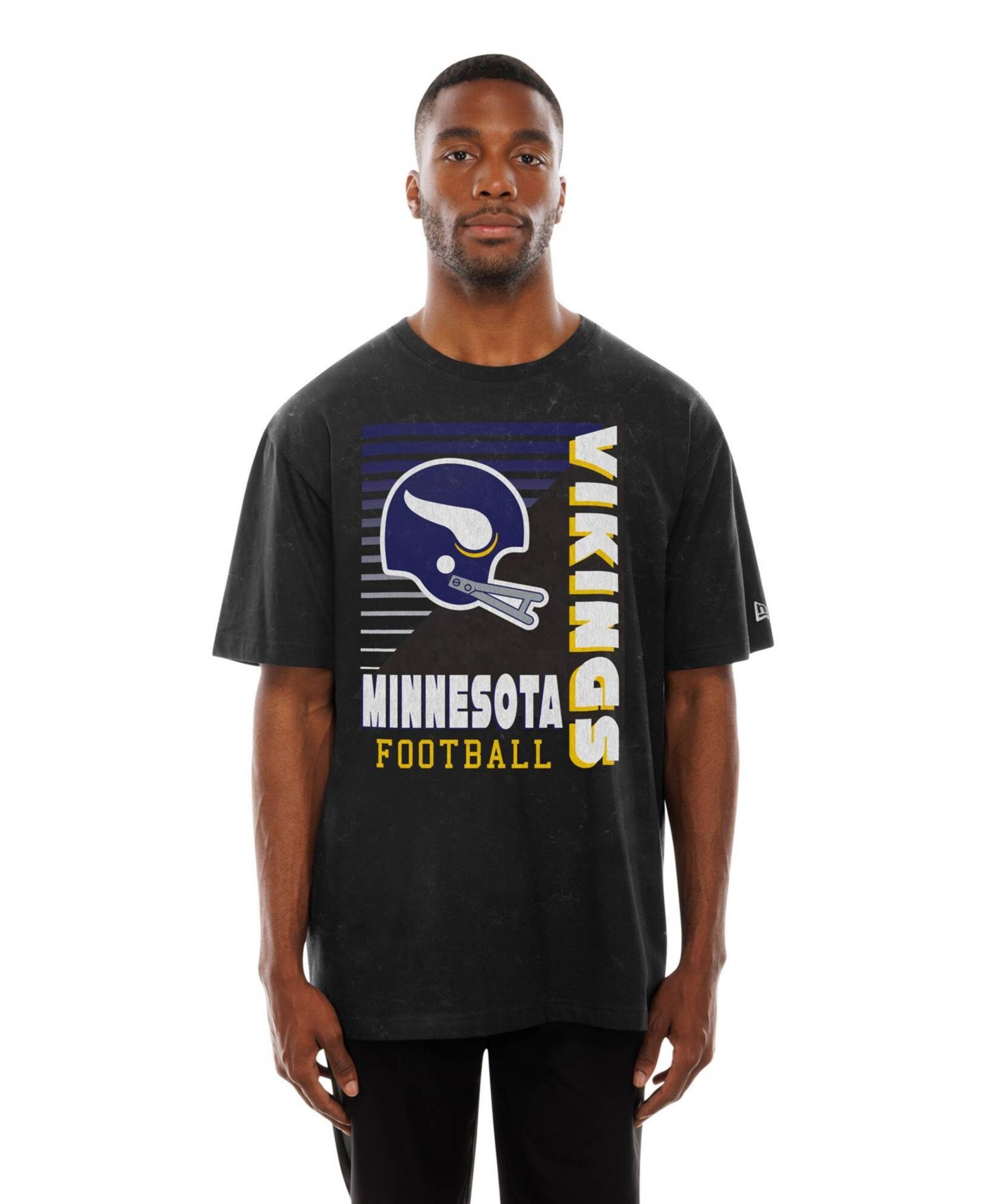 Men's Black Minnesota Vikings Retro Logo Enzyme Washed Oversized T-Shirt
