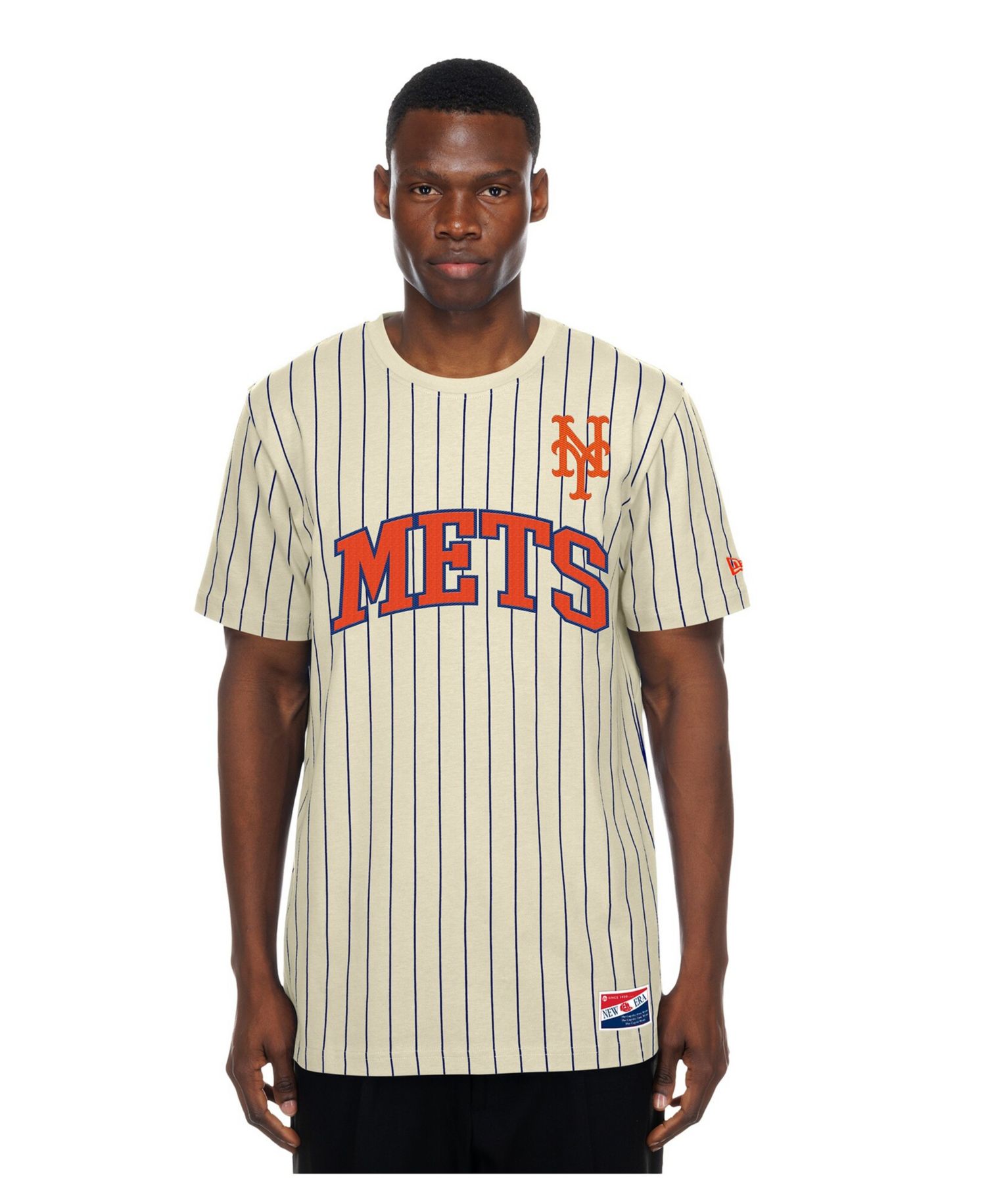 Men's Cream New York Mets Throwback Meshback Pinstripe T-Shirt