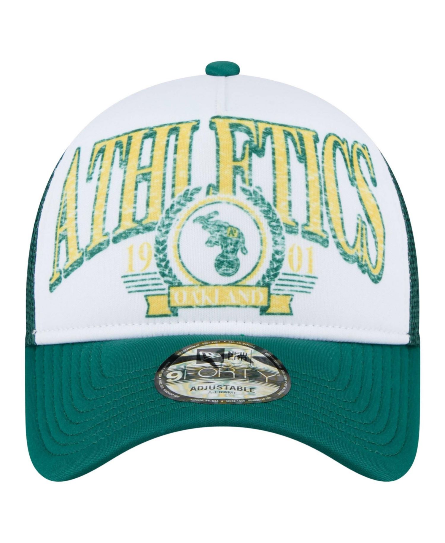 Men's White/Kelly Green Oakland Athletics Cooperstown Collection Trucker A-Frame 9FORTY Adjustable Hat
