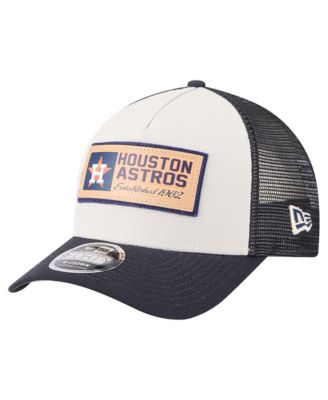 Men's Stone/Navy Houston Astros Text A-Frame Trucker 9FORTY Hat