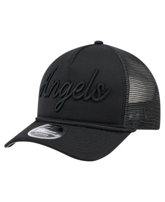 Men's Black Los Angeles Angels City Initial 9FORTY A-Frame M-Crown Adjustable Trucker Hat