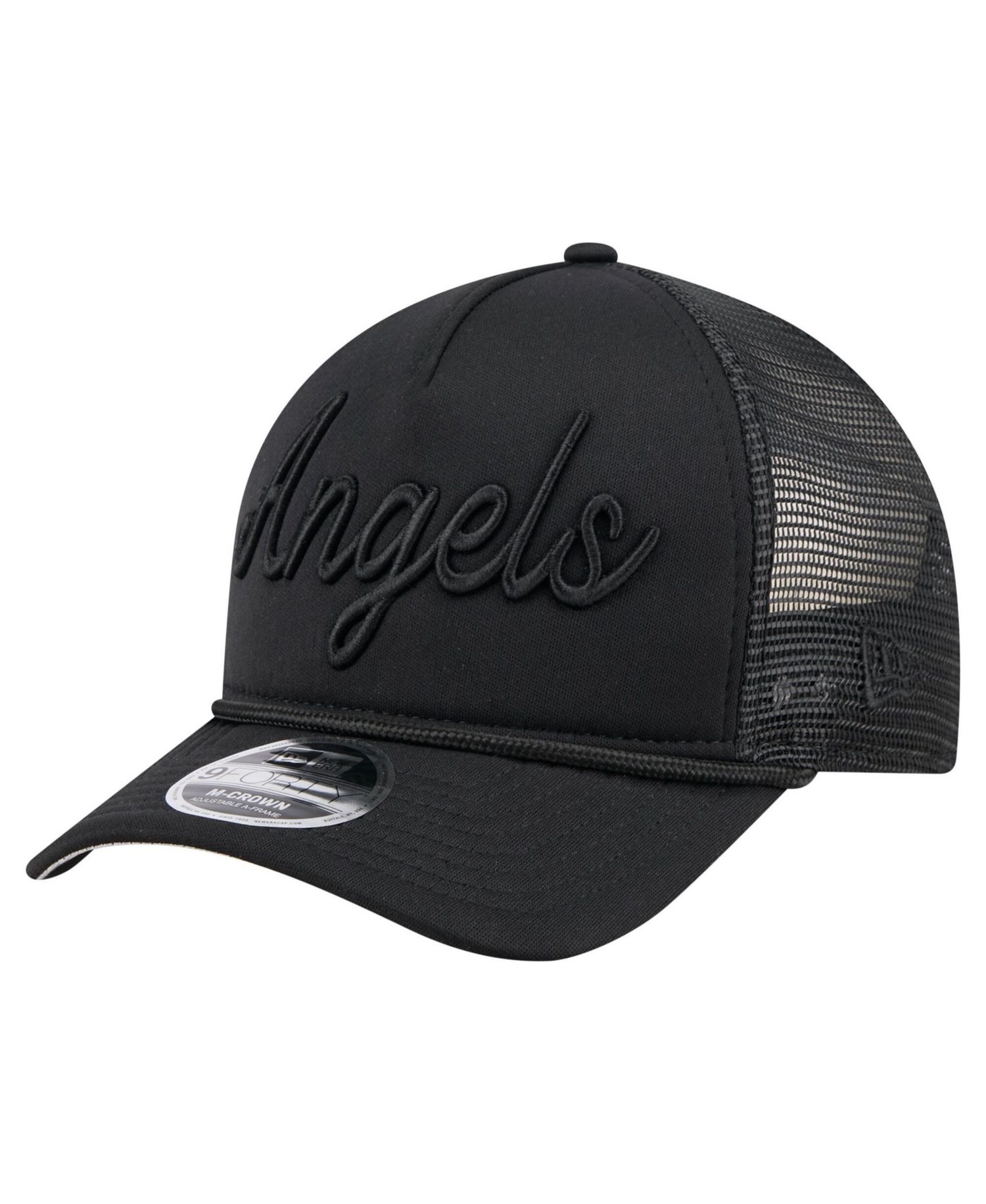 Men's Black Los Angeles Angels City Initial 9FORTY A-Frame M-Crown Adjustable Trucker Hat