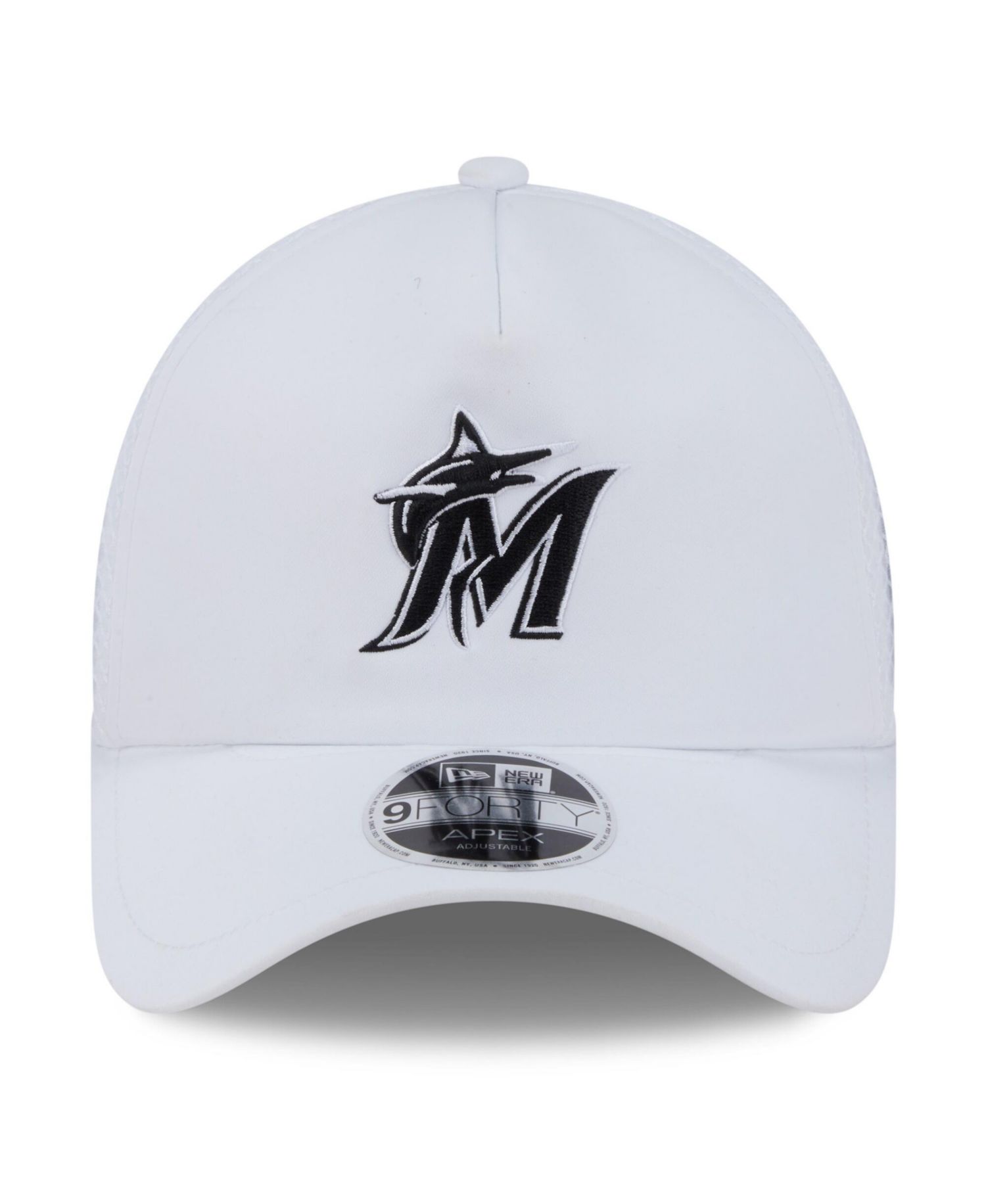 Men's White Miami Marlins 2026 Batting Practice Apex 9FORTY Adjustable Trucker Hat