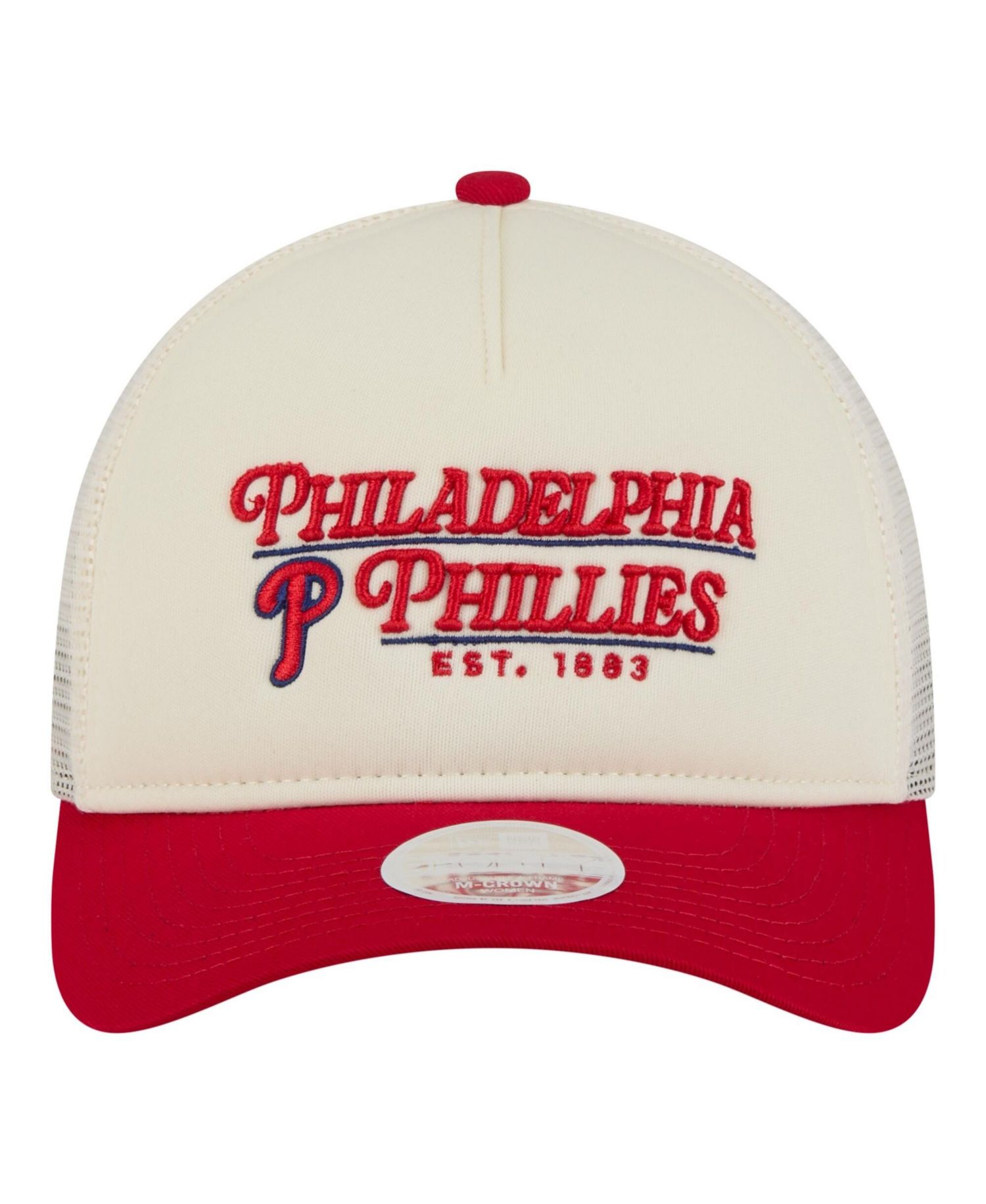 Women's Light Beige/Red Philadelphia Phillies Retro 9FORTY M-Crown A-Frame Trucker Adjustable Hat