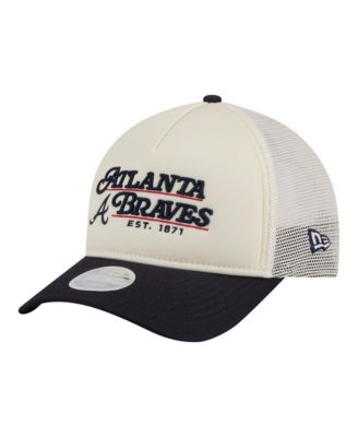 Women's Light Beige/Navy Atlanta Braves Retro 9FORTY M-Crown A-Frame Trucker Adjustable Hat