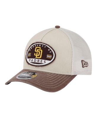 Men's Light Beige/Brown San Diego Padres Frayed M-Crown A-Frame 9FORTY Trucker Adjustable Hat