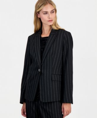 Women's Pinstripe One Button Slant Pocket Blazer