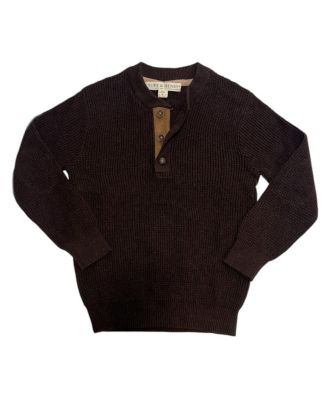 Little and Big Boy's Organic Sweater Henley with Elbow Patches