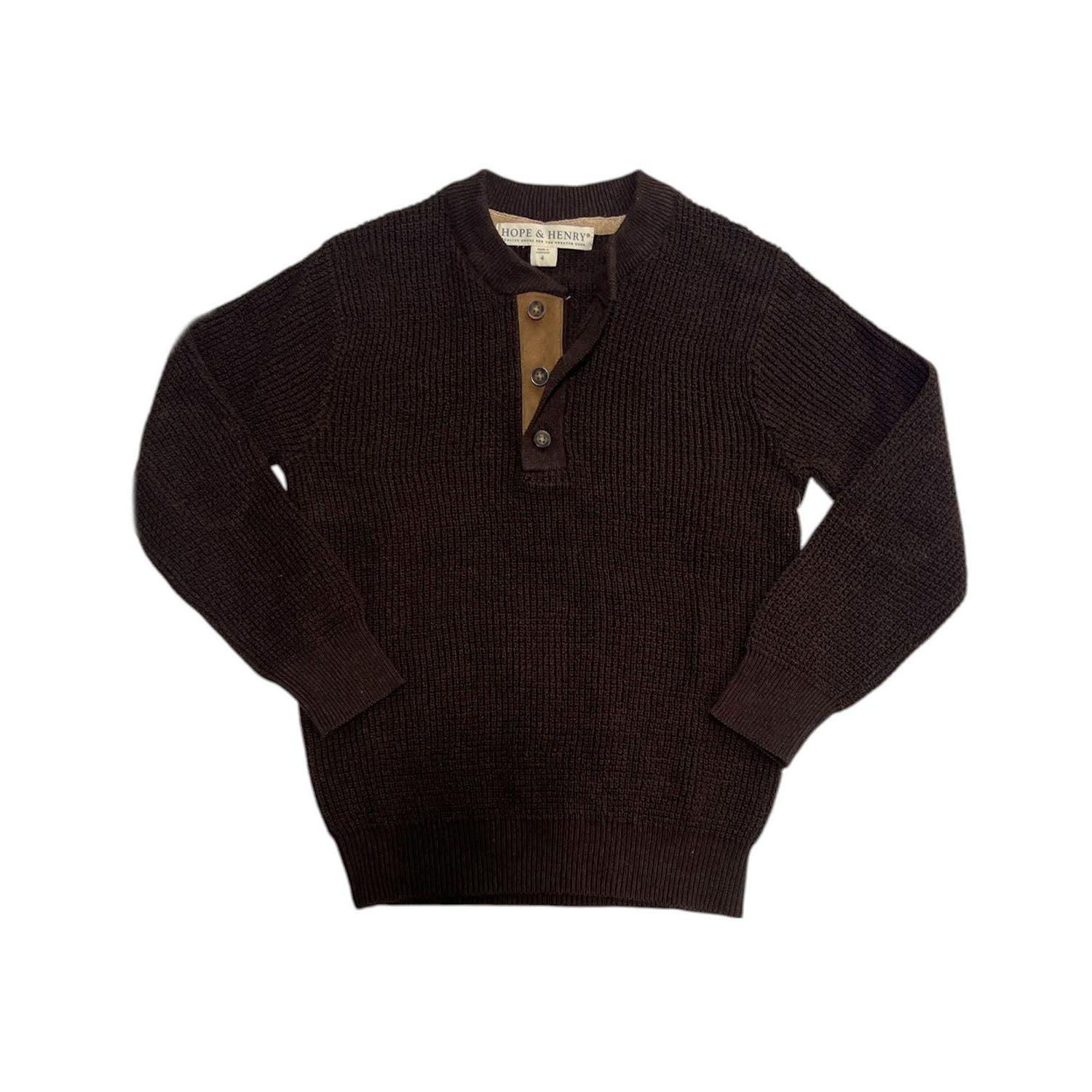 Hope and Henry Little and Big Boys' Organic Long Sleeve Henley Pullover Sweater with Elbow Patches