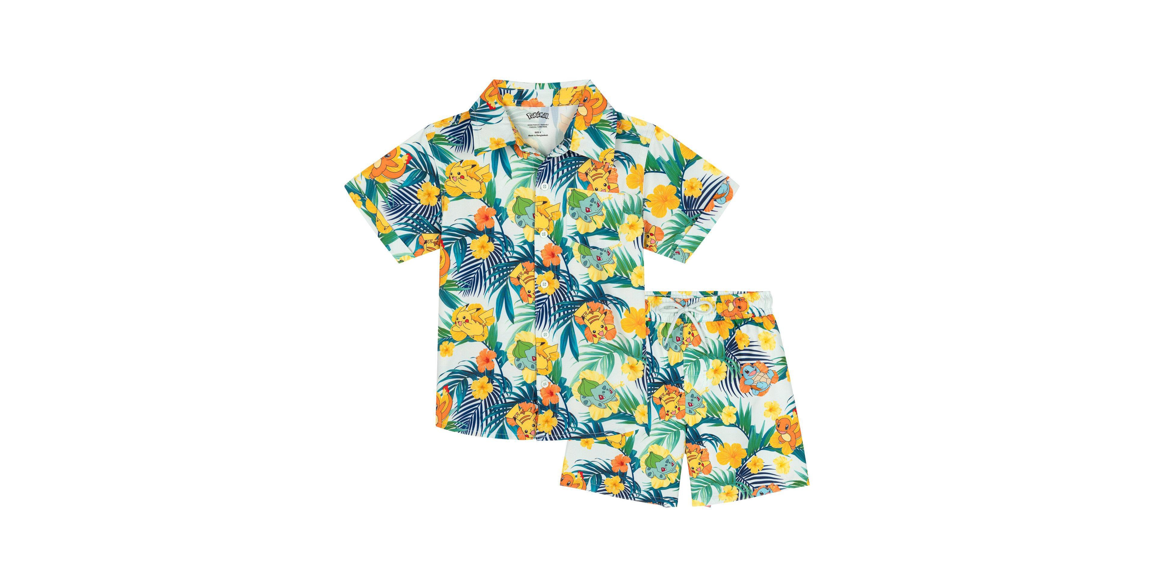 Pokemon Little Boys Swimwear 2-Piece Camp Shirt and Swim Trunks Set