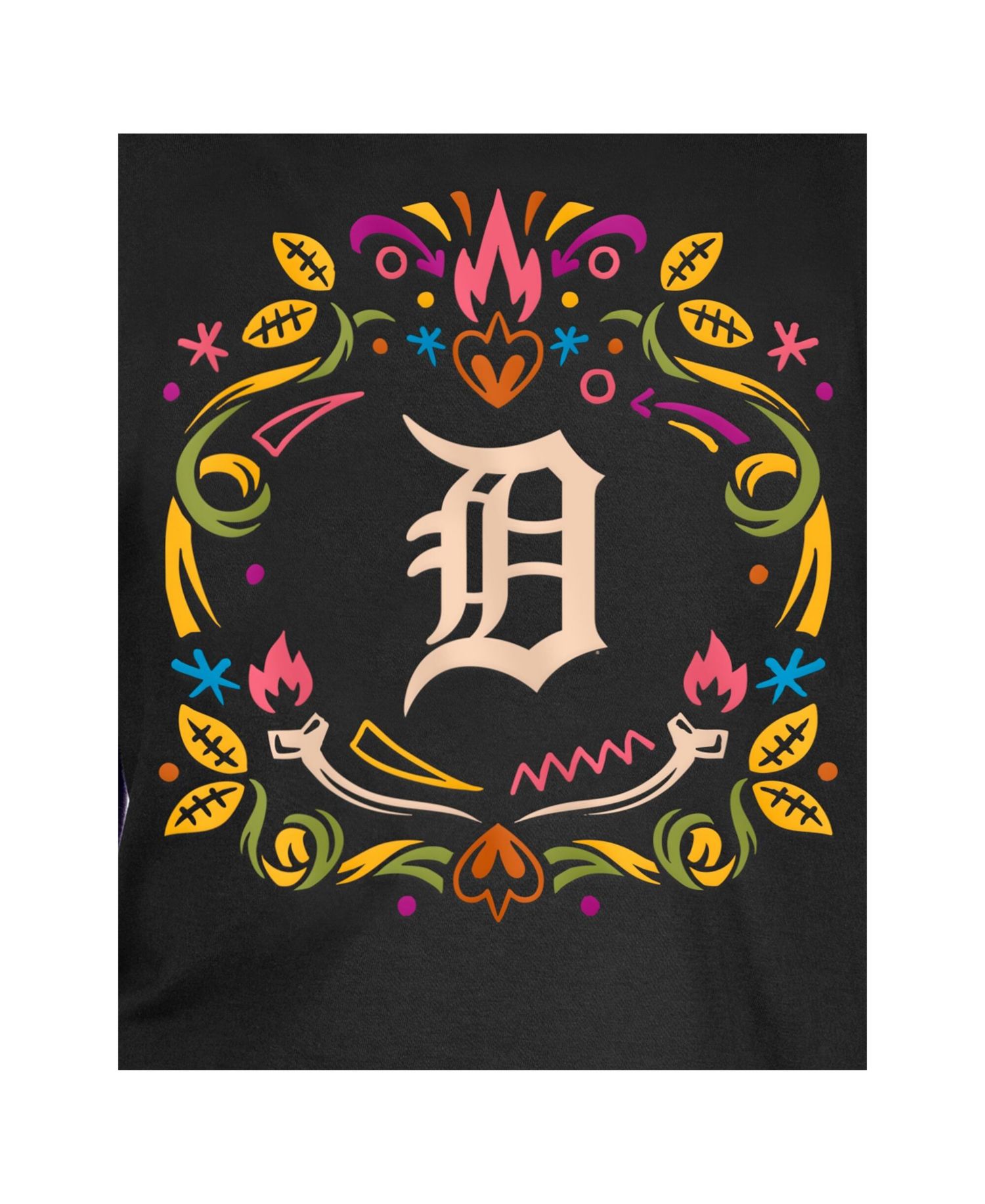 Big Boys and Girls Black Detroit Tigers Día de los Muertos T-Shirt