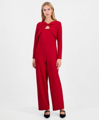 Women's 3/4-Sleeve Bow-Front Wide-Leg Jumpsuit