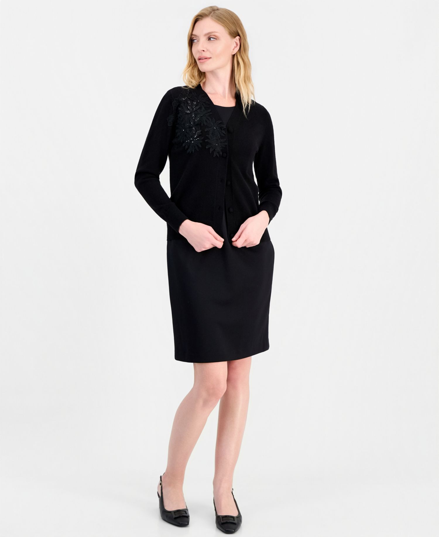 Women's Long-Sleeve Floral Lace-Applique Button-Up Cardigan