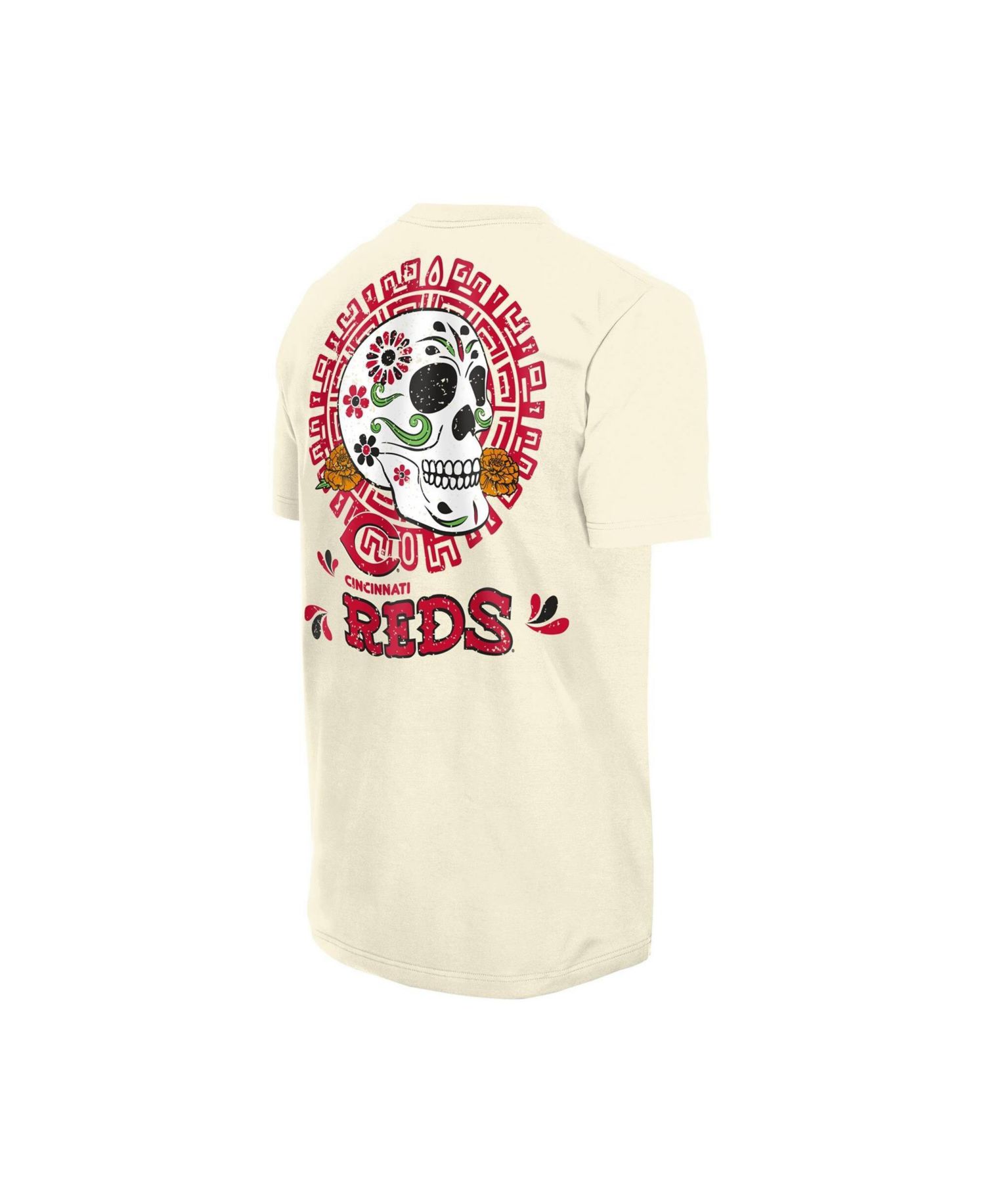 Men's Natural Cincinnati Reds Dia de los Muertos Sugar Skull T-Shirt