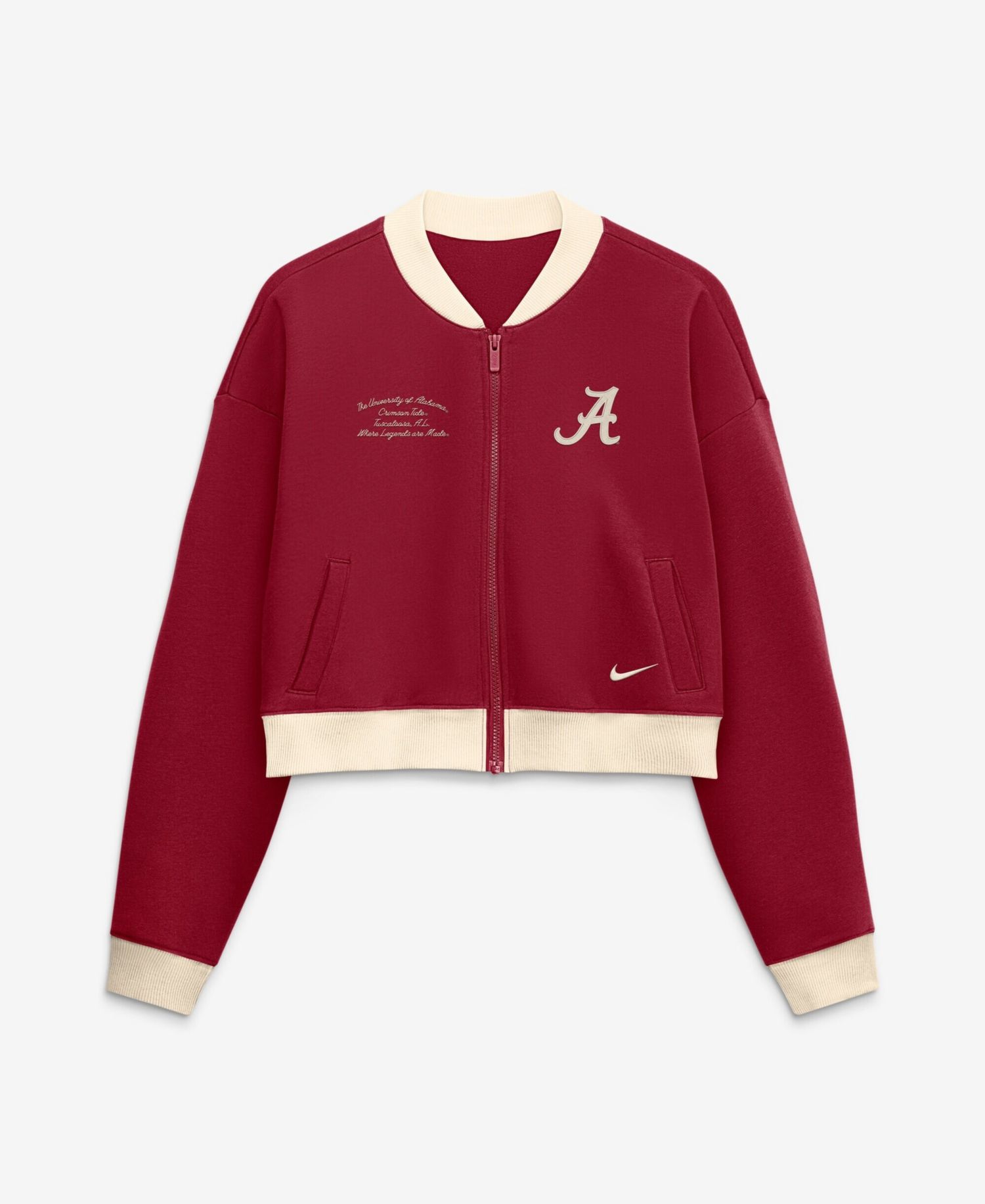 Women's Alabama Crimson Tide Full-Zip Oversized Fleece Cropped Bomber Jacket
