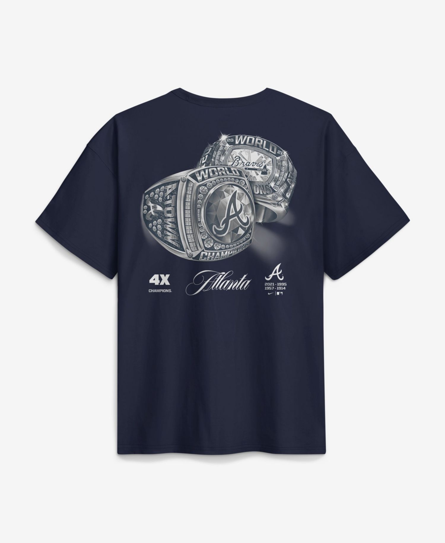 Men's Navy Atlanta Braves 4x Champions Rings Local Max90 T-Shirt
