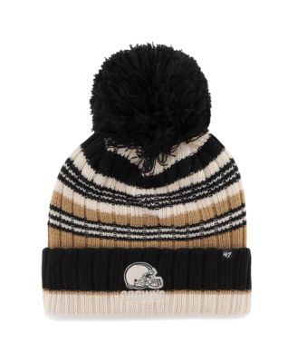 Women's Natural Cleveland Browns Barista Cuffed Knit Hat with Pom