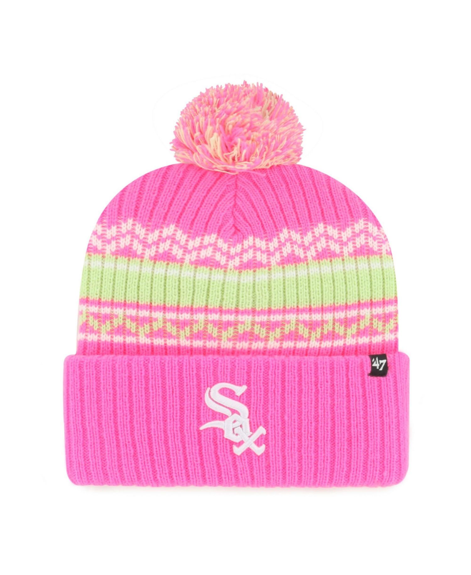 Big Boys and Girls Pink Chicago White Sox Polar Vortex Cuffed Knit Hat with Pom