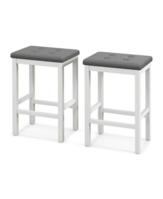 Set of 2 Button-Tufted Counter-Height Bar Stools with Footrest