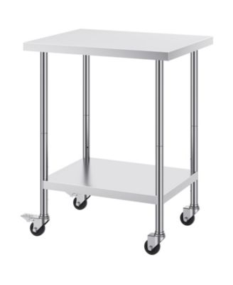 Mobile Food Prep Worktable 24 x 30 x 38 in Stainless Steel with 3 Height Levels for Restaurants