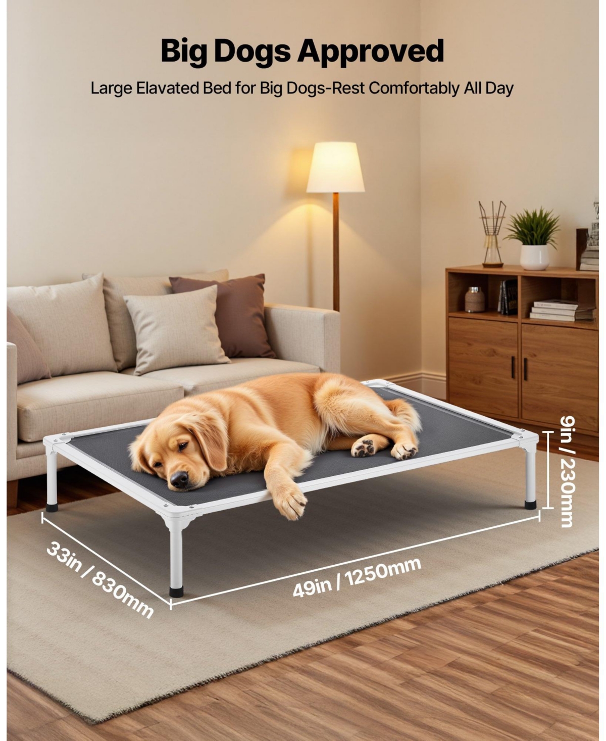 Gouun Xl Elevated Dog Bed 49 x 33 Inch, Raised Pet Cot with Aluminum Frame and Breathable Textilene Mesh