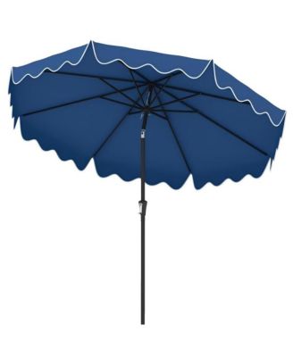9 feet Patio Umbrella with Push Button Tilt, Crank Handle and Ruffled Edge