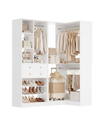 Corner Closet Organizer System Set with 2 Drawers and 3 Hanging Rods