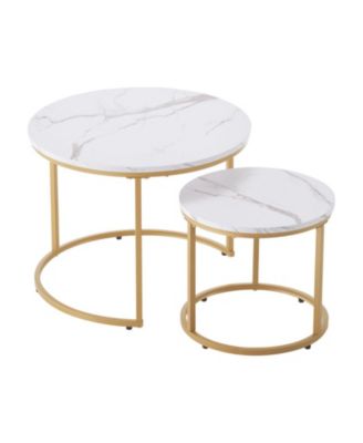 Vintage Nesting Coffee Tables Set of 2, Round Center Tables with Sturdy Steel Frame