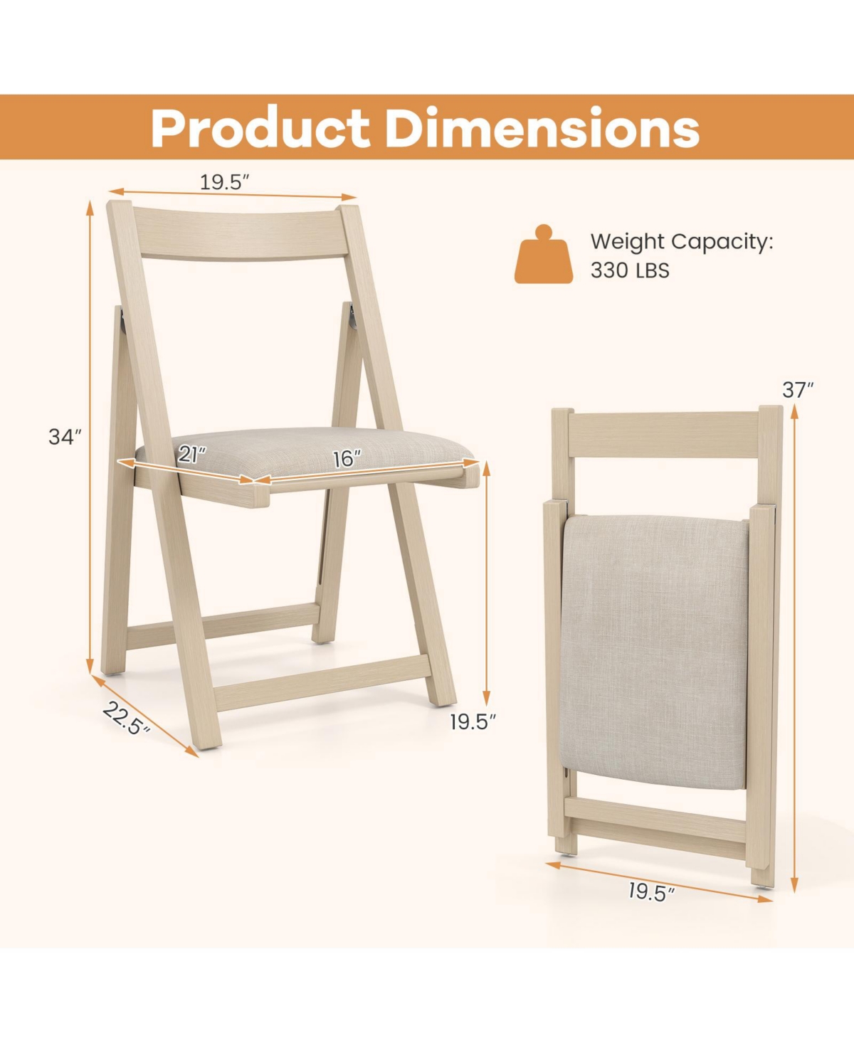 Gouun Folding Upholstered Dining Chairs Set of 4 with Curved Backrest, 330 lb Each