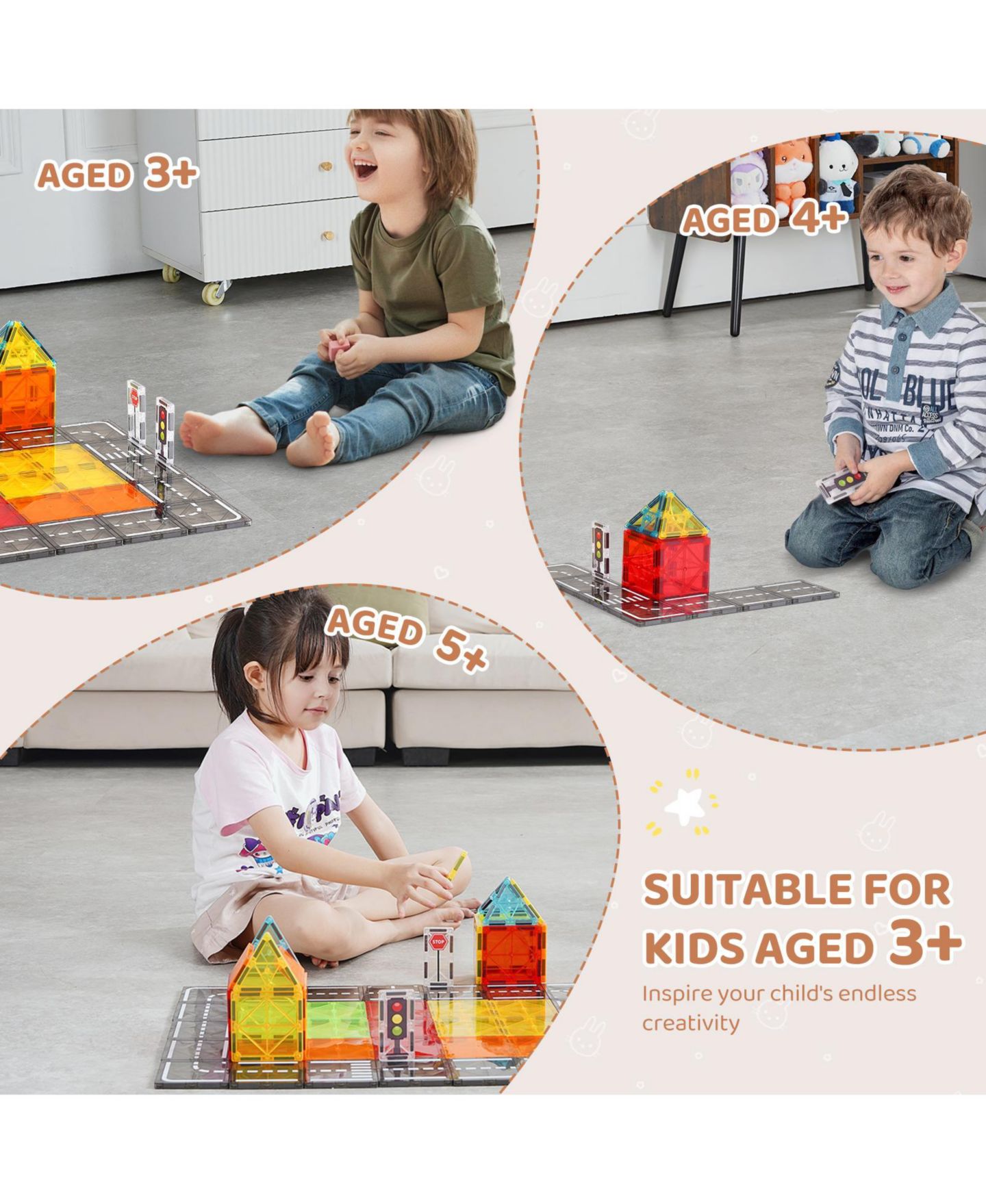 Детский конструктор HONGGE Road Building Tiles 56-Piece Construction Set, Ages 3+, цвет: Синий — фото 8