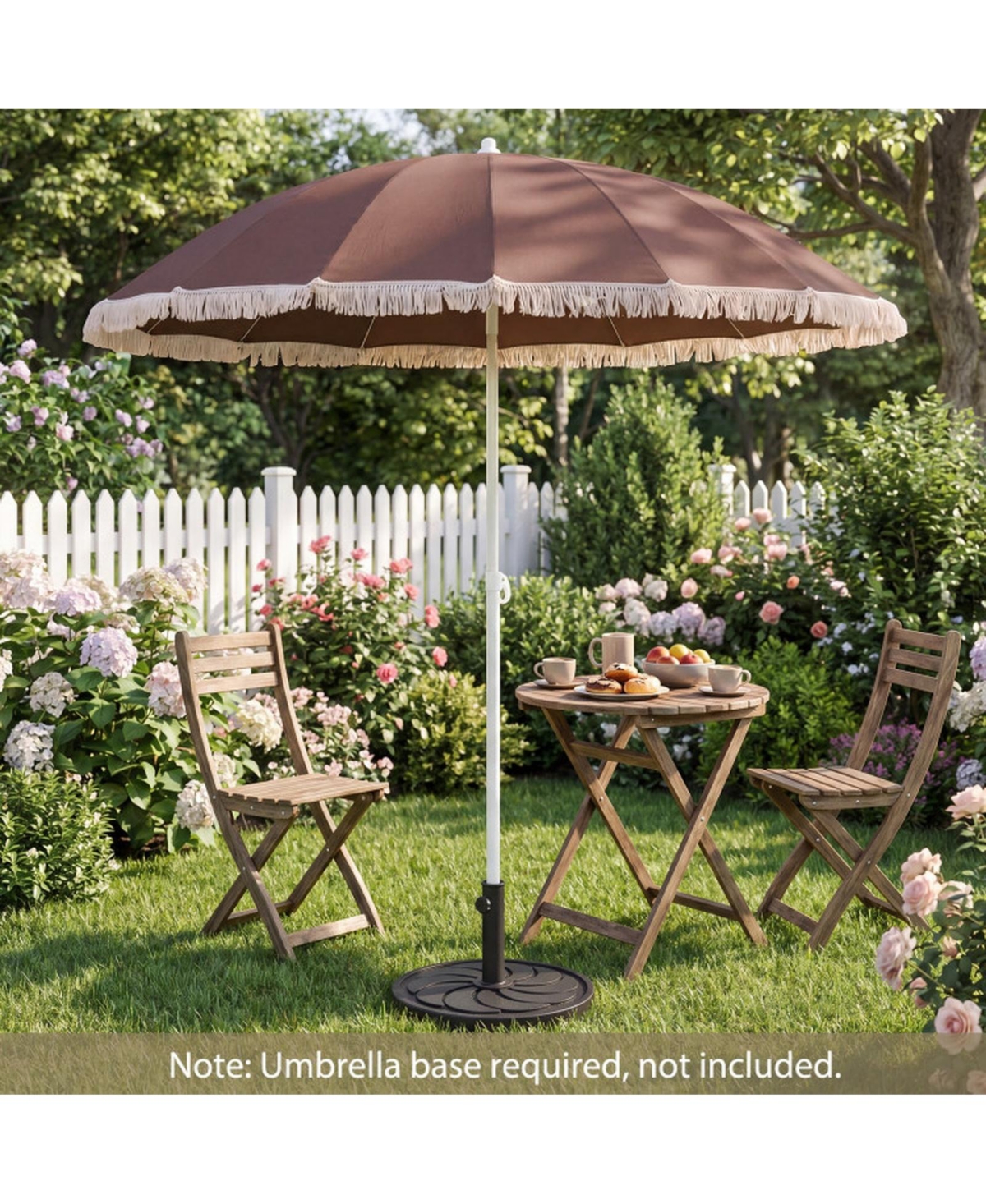 Gouun 7 feet Patio Umbrella with Fringe Boho Tassel Trim and Push-Button Tilt