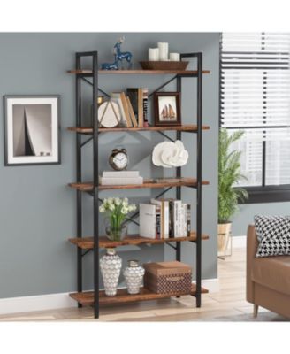 5-Tier Industrial Bookshelf with Metal Frame