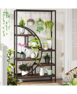 7-Tier 70.9" Half Moon Shaped Plant Stand with Hanging Hooks