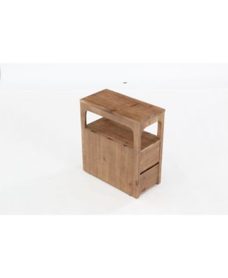 Narrow Solid Wood End Table with 2 Drawers and Open Shelf