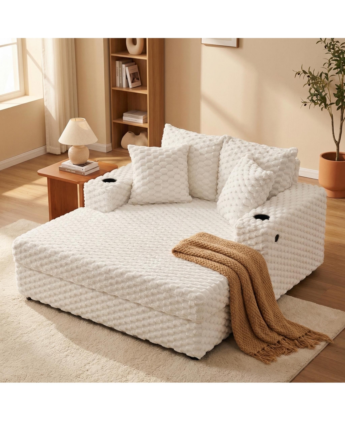 homfan 60" Cozy Reading Chair: Soft upholstered chair with armrests and pillows, converts to a sleeper sofa bed. Perfect for small spaces.