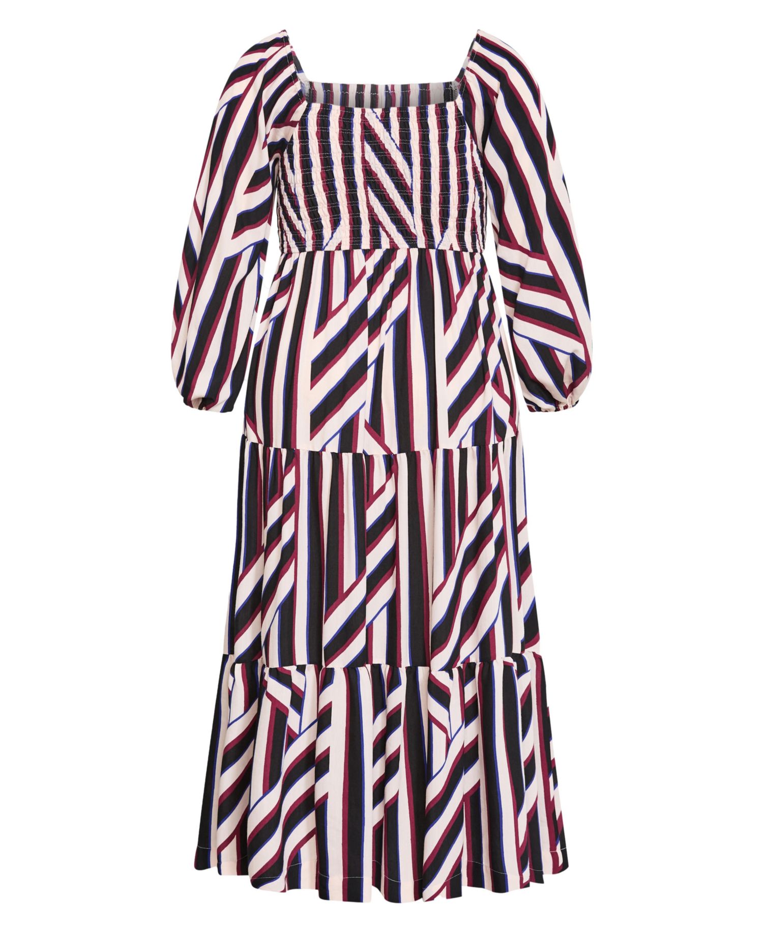 Plus Size Long-Sleeve Stripe Shirred Maxi Dress