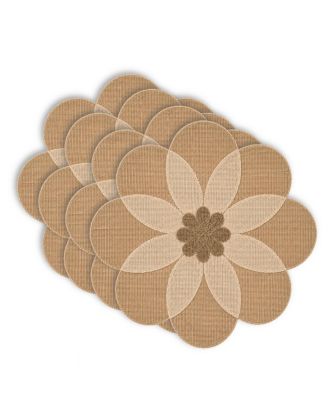 Maui 15" Flower Shaped Jute and Paper Placemats Set of 4 - Durable Table Mats