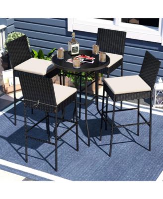 Set of 4 Outdoor PE Wicker Patio Bar Stools with Backrest, Footrest and Seat Cushions