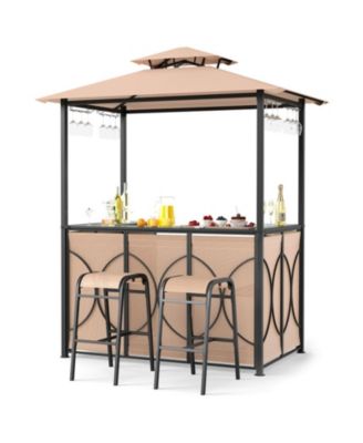 Outdoor 6.5 x 4 x 8 ft Grill Gazebo Set with Bar Table and 2 Padded Bar Stools
