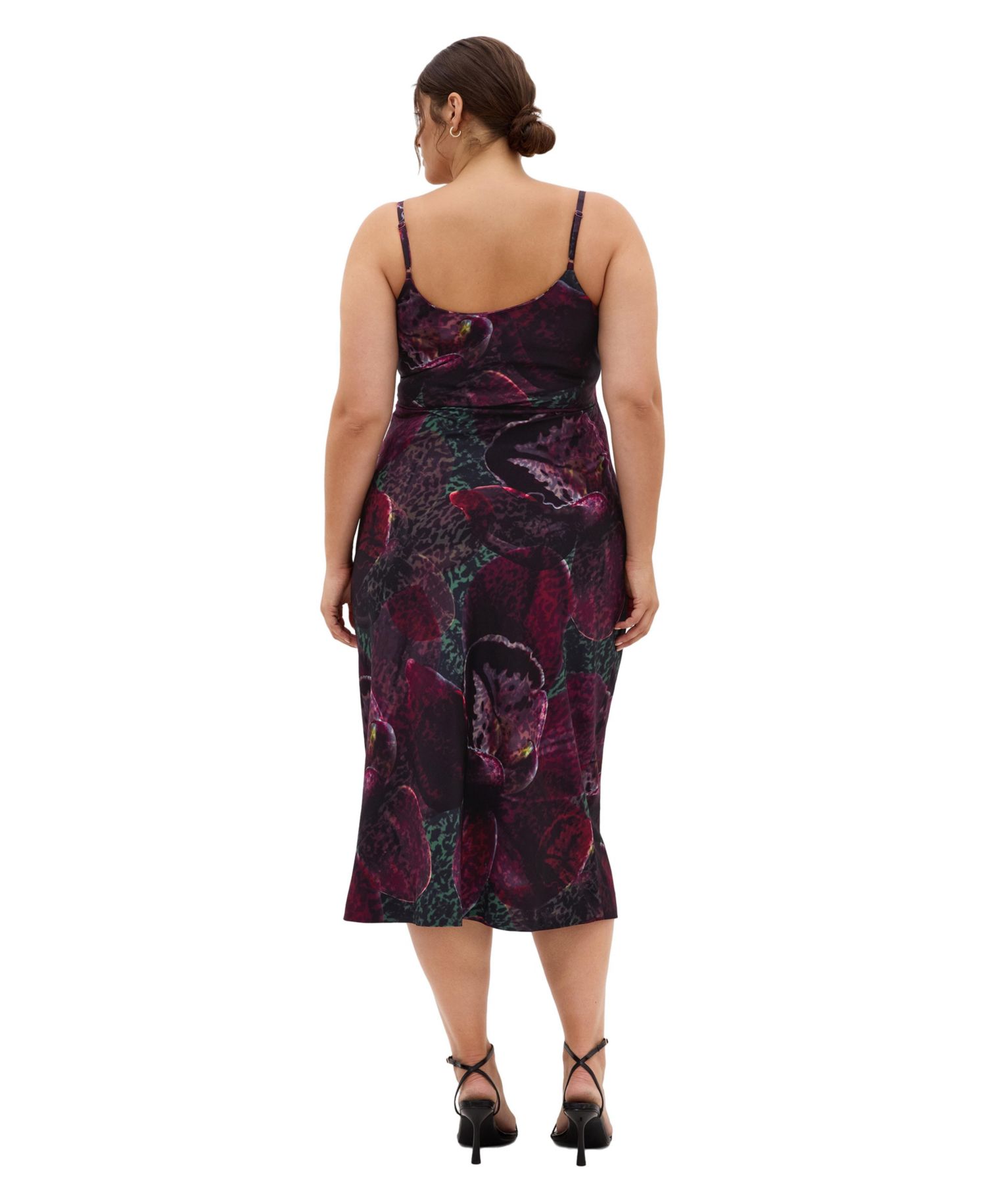 Plus Size Marisol Orchid Print Cowl Neckline Midi Dress