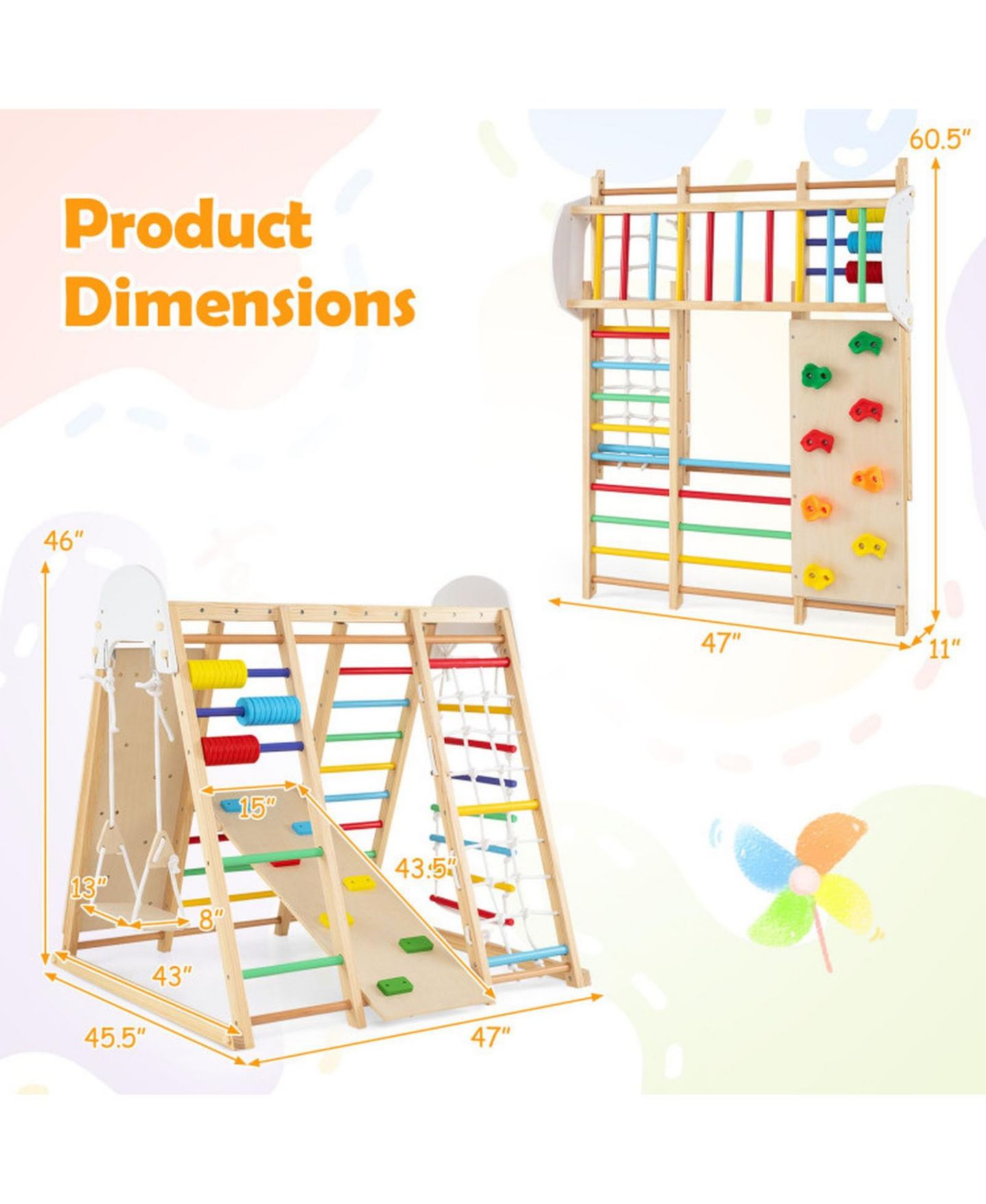 Детская игрушка HONGGE Foldable Wooden Jungle Gym with Swing and Monkey Bars, от 3 лет, цвет: Коричневый — фото 3
