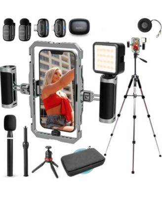 iFilmer-PRO Smartphone Rig with Dual Grip Cage, Wireless Lavalier Mics, and Full Size Tripod for iPhone and Android