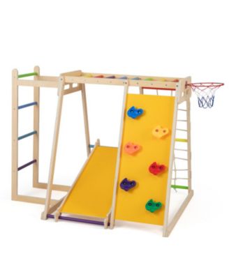 6-in-1 Kids Indoor Jungle Gym with Slide and Climbing Wall Ages 3-14